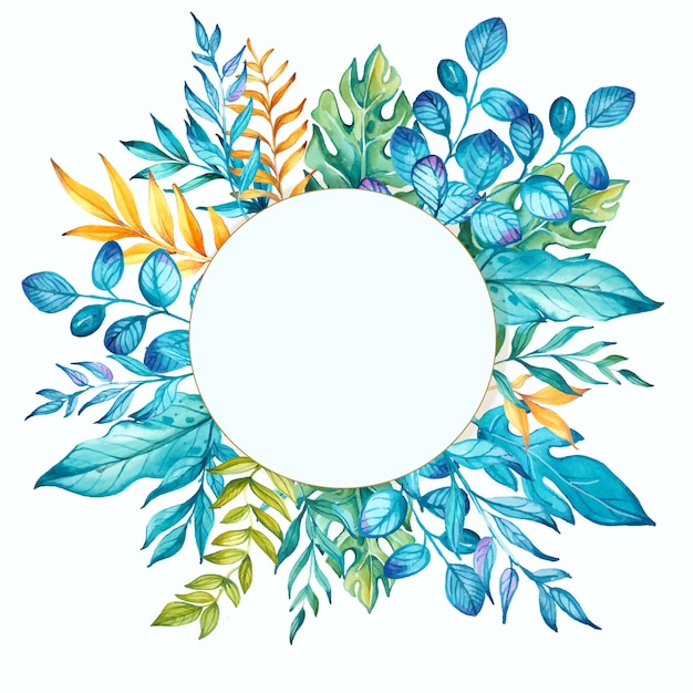 Vector watercolor flower green and blue background