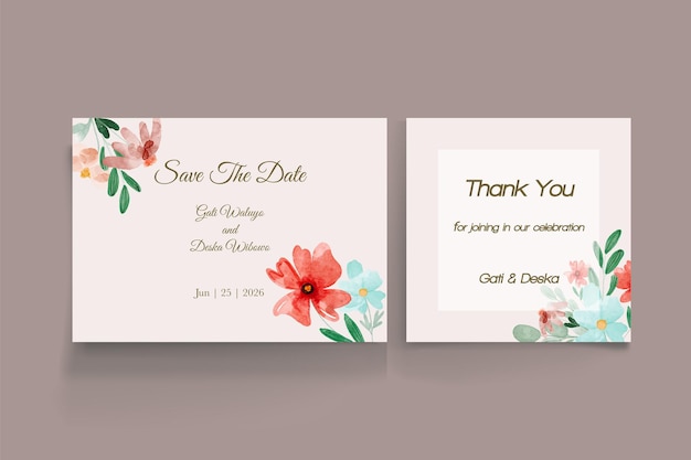ベクトル 水彩花の手描きの春の結婚式の招待状