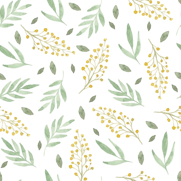 Vector watercolor flower and leaf seamless pattern