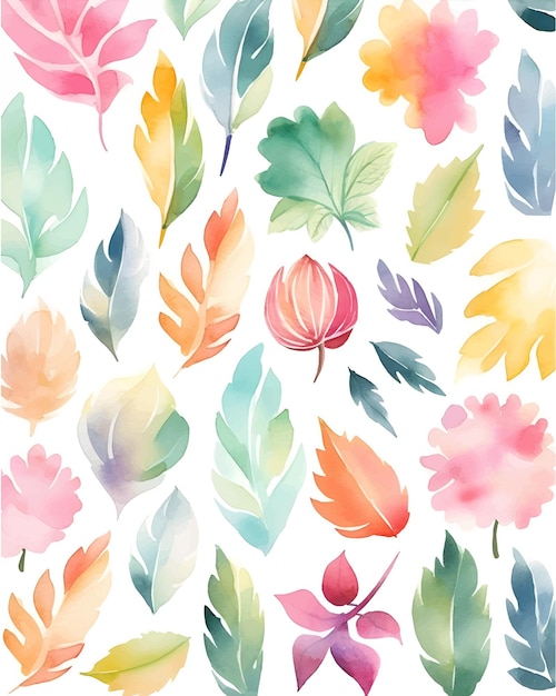 Vector watercolor flower leaves clipart