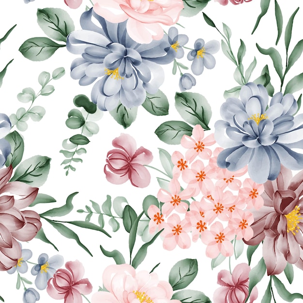 수채화 꽃과 잎 원활한 패턴