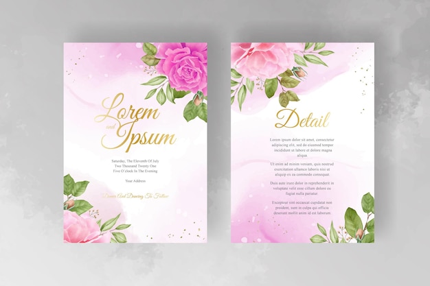 Watercolor Flower and Leaves Wedding Invitation Template