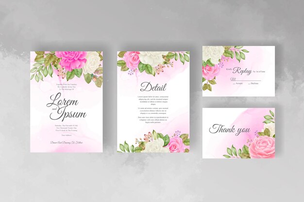 Watercolor Flower and Leaves Wedding Invitation Template