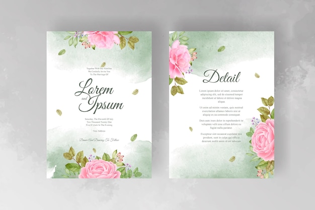 Watercolor Flower and Leaves Wedding Invitation Template