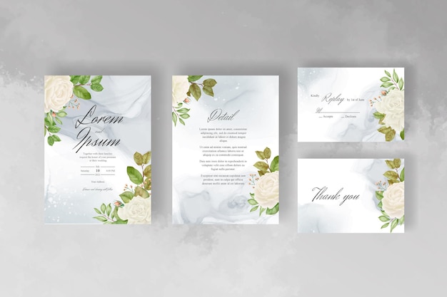 Watercolor flower and leaves wedding invitation template