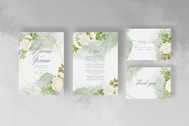 watercolor flower and leaves wedding invitation template