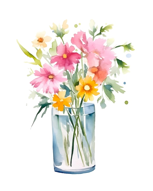 watercolor flower in vase illustration