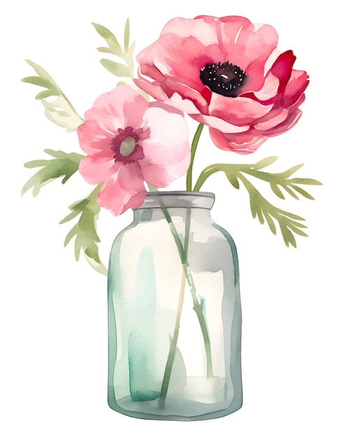 Fiore dell'acquerello nell'illustrazione del vaso