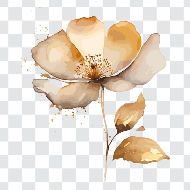 A watercolor flower with gold paint and a spray of watercolor