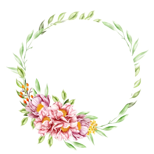 Watercolor flower wreath frame