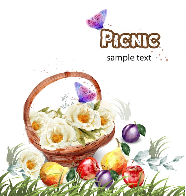 watercolor flowers basket