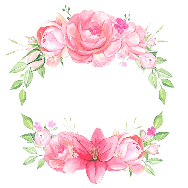 Watercolor flowers bouquets of pink flowers isolated