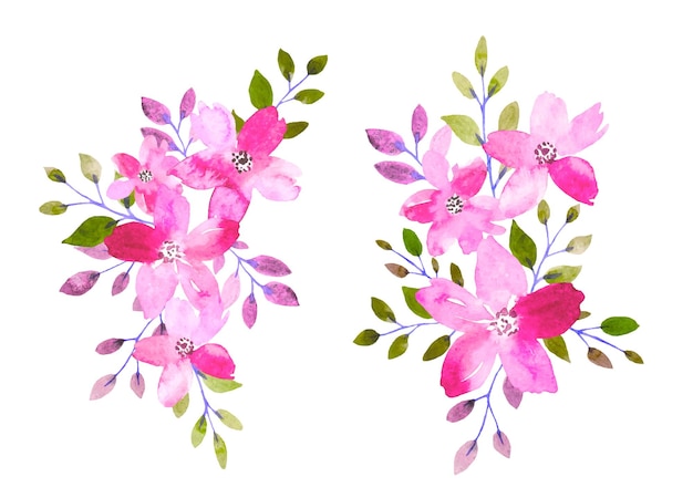 Watercolor flowers bouquets of pink flowers