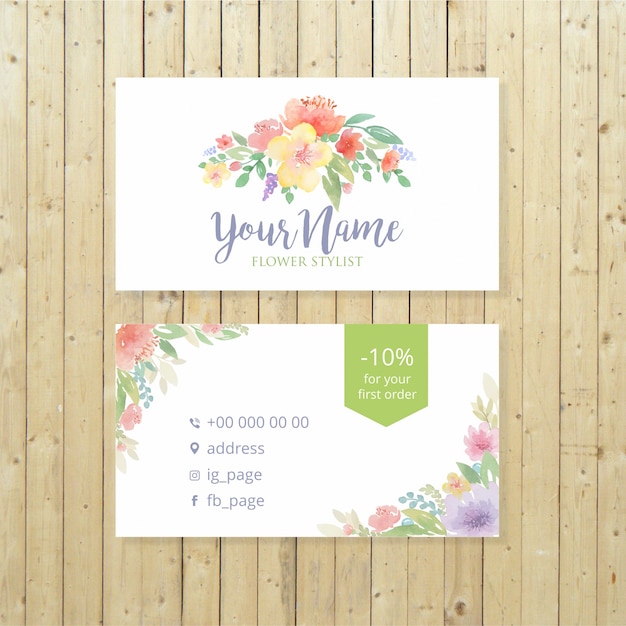 Watercolor flowers business card template