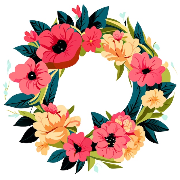 Vector watercolor flowers circular frame