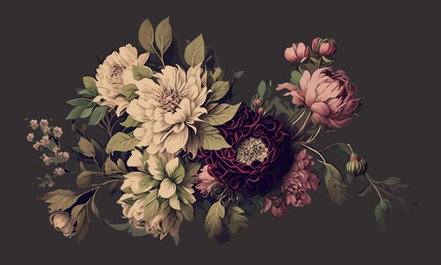 Vettore collezione di fiori ad acquerello bouquet di fiori colorati illustrazione vettoriale su sfondo scuro