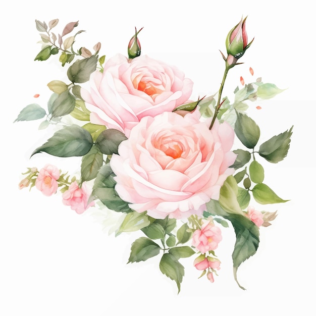 Watercolor Flowers and Leaf Assortment Vector Set Rose