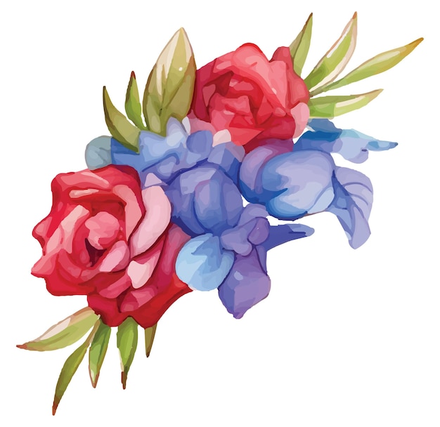 Watercolor flowers and leaves composition Watercolor flowers vector