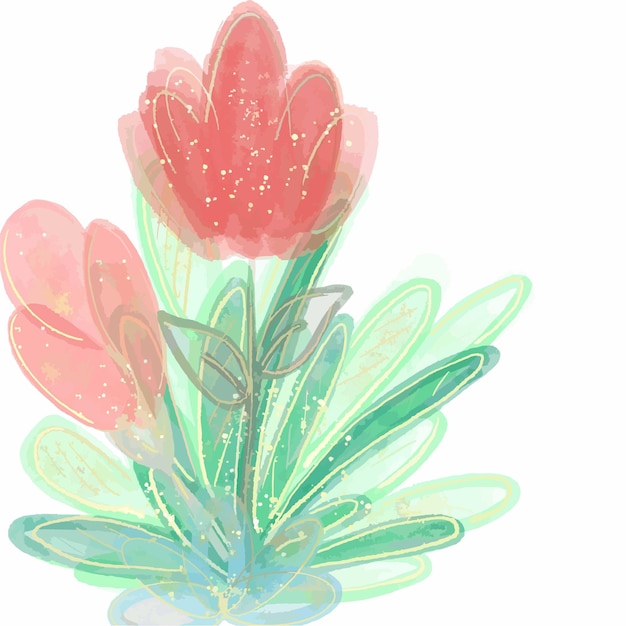 watercolor flowers and leaves for decoration and background