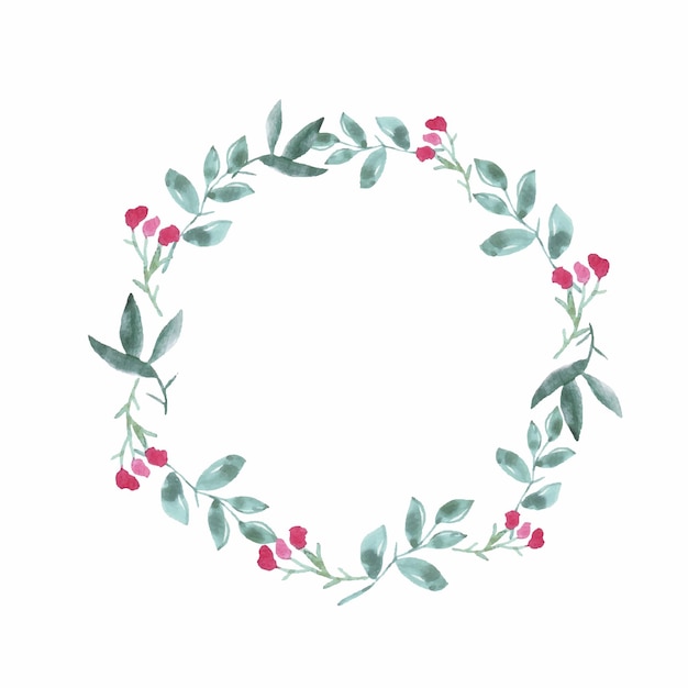 Vector watercolor flowers and leaves round frame