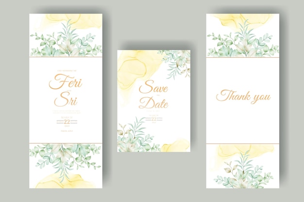 watercolor flowers and leaves wedding invitation card  template