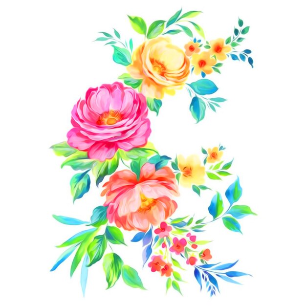 Vector watercolor flowers and leaves on a white background. stock illustration