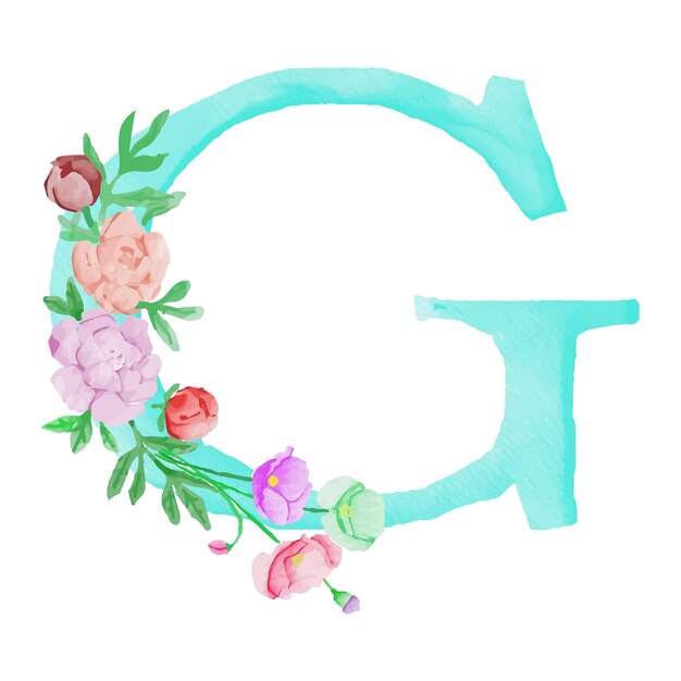 watercolor flowers letter design vector art