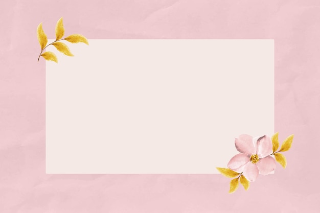 Vector watercolor flowers and a paper note on a pink paper background