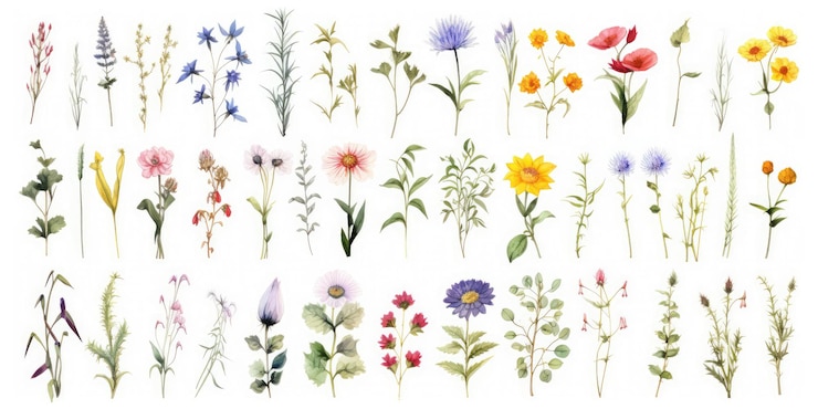 水彩花は白い背景のイラストのシンプルなイラストレーターの花のコレクションを設定