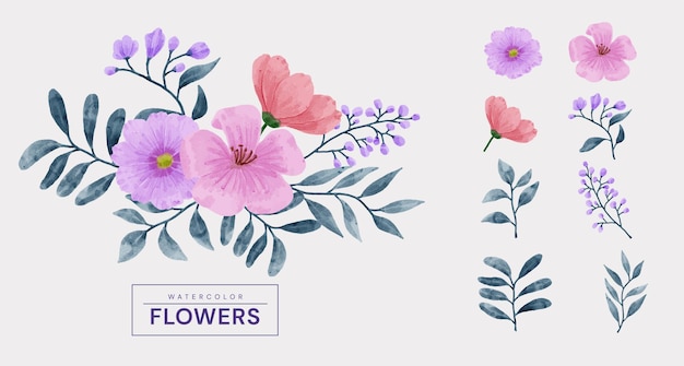 Watercolor flowers set