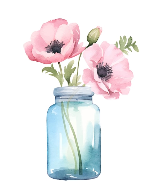 watercolor flowers in vase illustration clipart