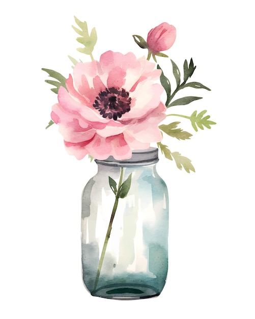 watercolor flowers in vase illustration clipart