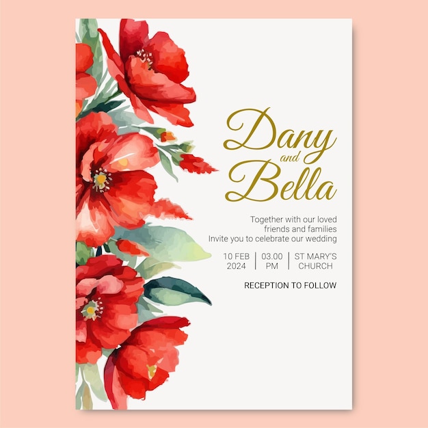 watercolor flowers wedding invitation template