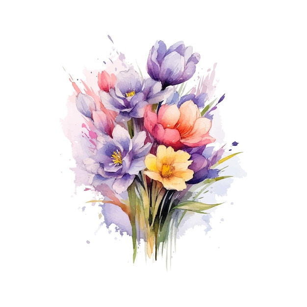 Watercolor flowers with a blue and pink flower