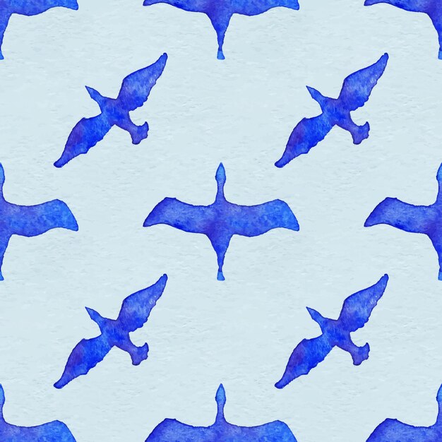 watercolor flying bird animal blue seamless pattern vector