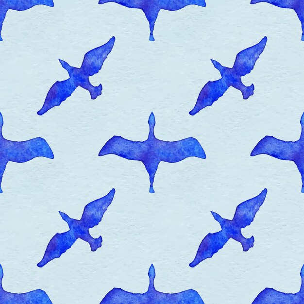 Watercolor flying bird animal blue seamless pattern vector