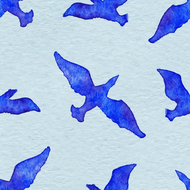 Watercolor flying bird animal blue seamless pattern vector