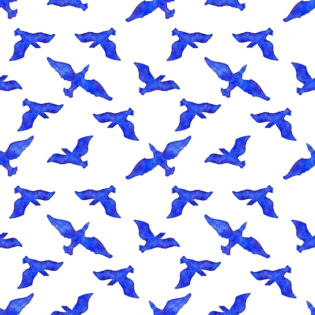 watercolor flying bird animal blue white seamless pattern vector