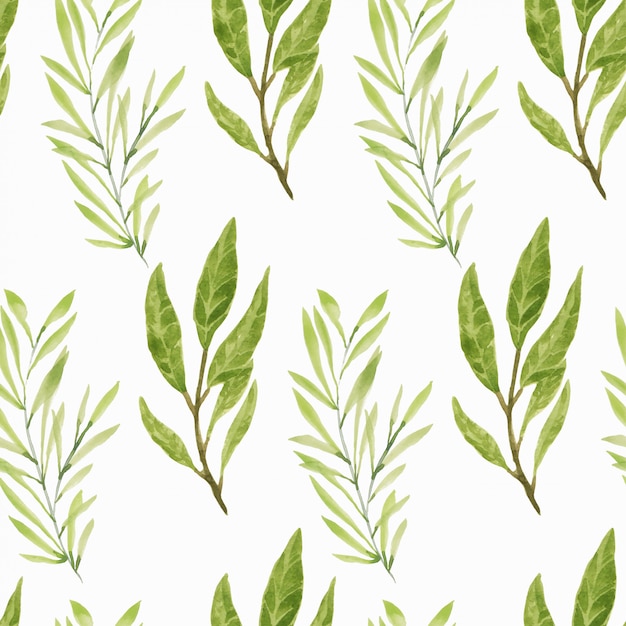 Watercolor foliage green leaf seamless pattern