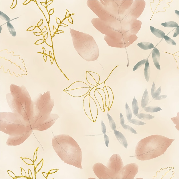 黄金の葉のシームレスなパターンを持つ水彩画の葉