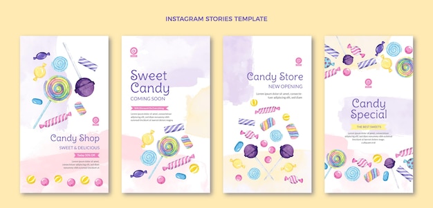 Vector watercolor food instagram stories