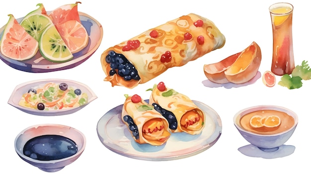 Watercolor food set illustration