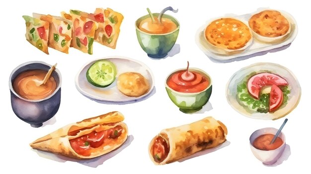 Vector watercolor food set illustration