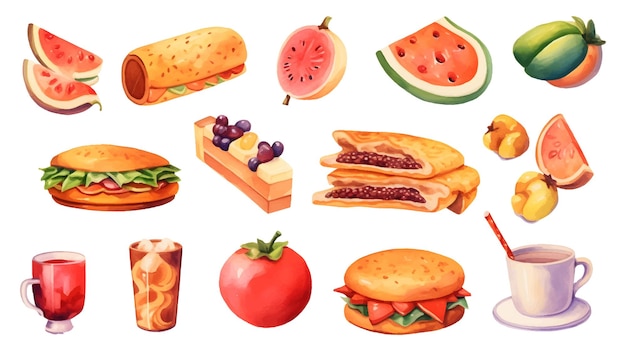 Watercolor food set illustration