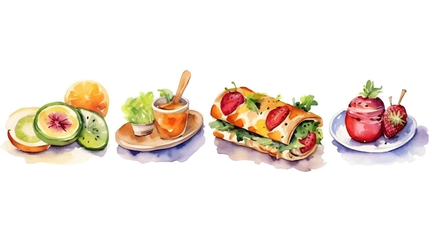 Vector watercolor food set illustration