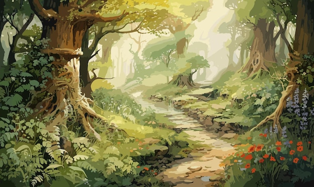 watercolor forest illustration