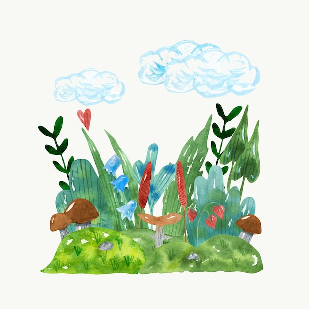 Акварельная композиция из лесных грибов для детской канцелярии Иллюстрация с грибами