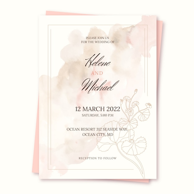 Watercolor formal wedding invitations