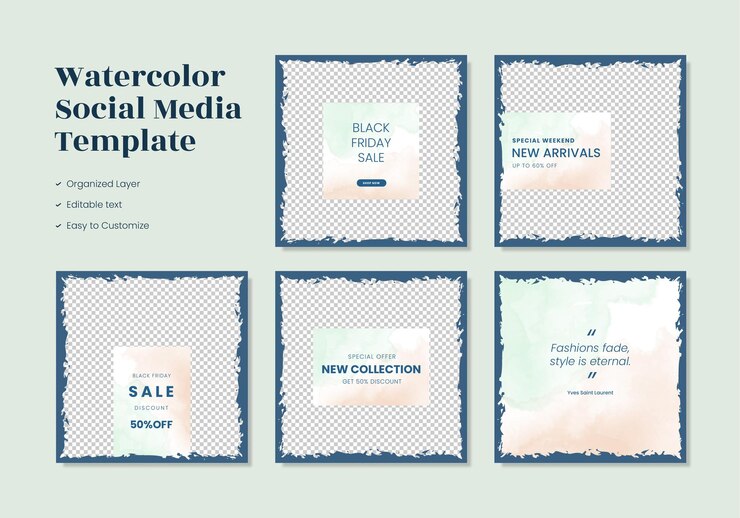 Vector watercolor frame social media post temlate