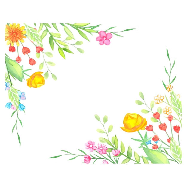 Watercolor frame of summer flowers herbs